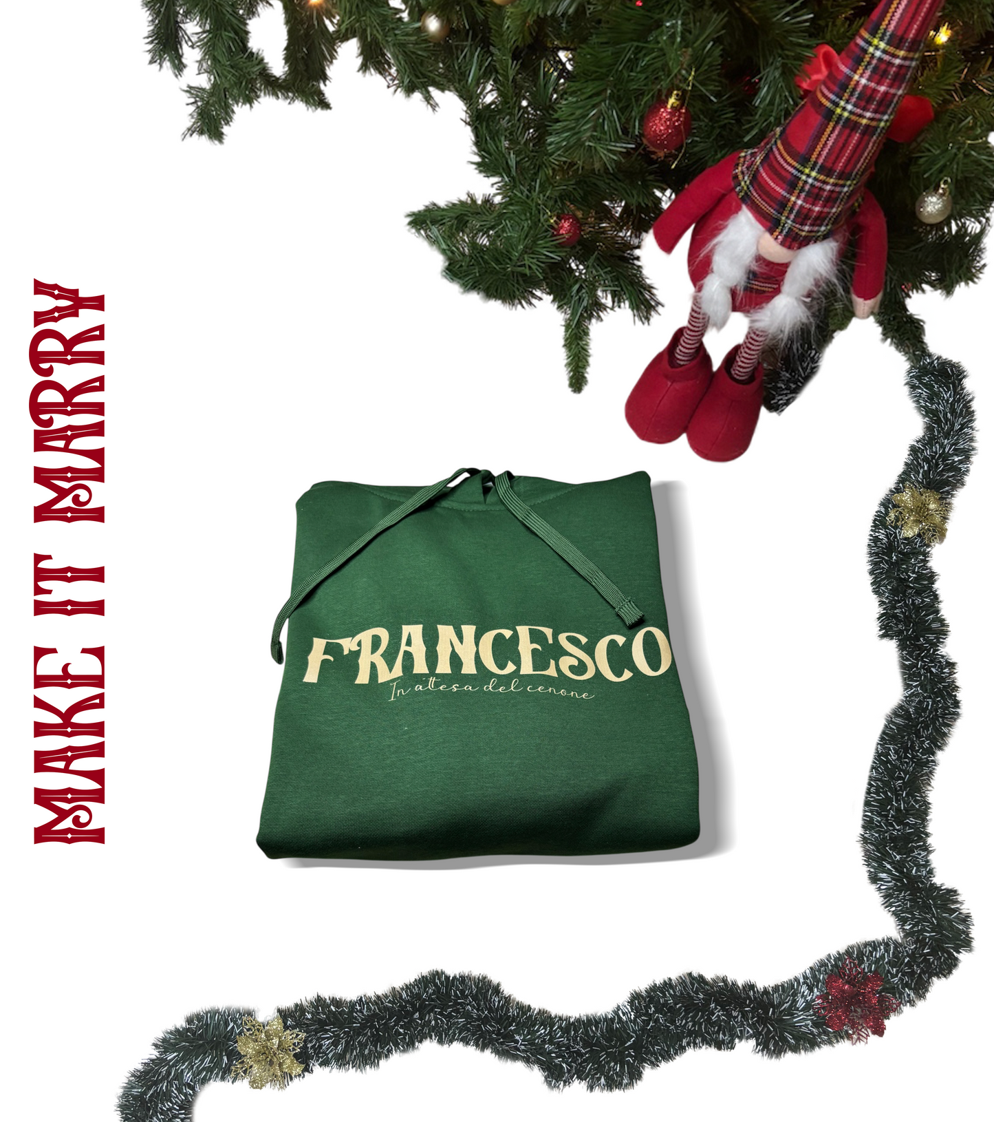 FELPA VERDE CON IL TUO NOME IN VERSIONE NATALIZIA
