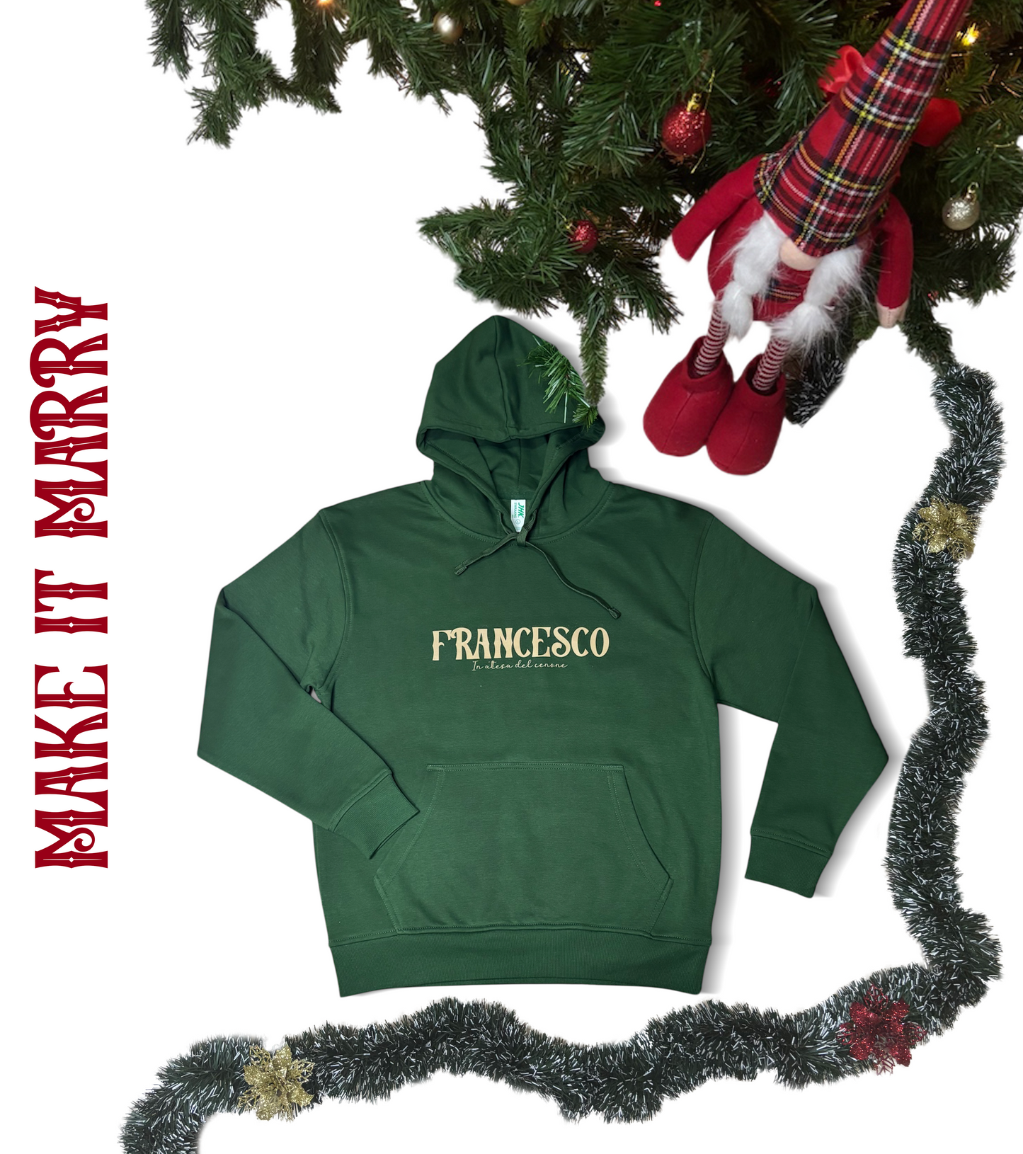 FELPA VERDE CON IL TUO NOME IN VERSIONE NATALIZIA